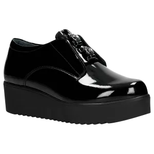 Black Leather Oxfords Wedges with Silver Details | 4609531