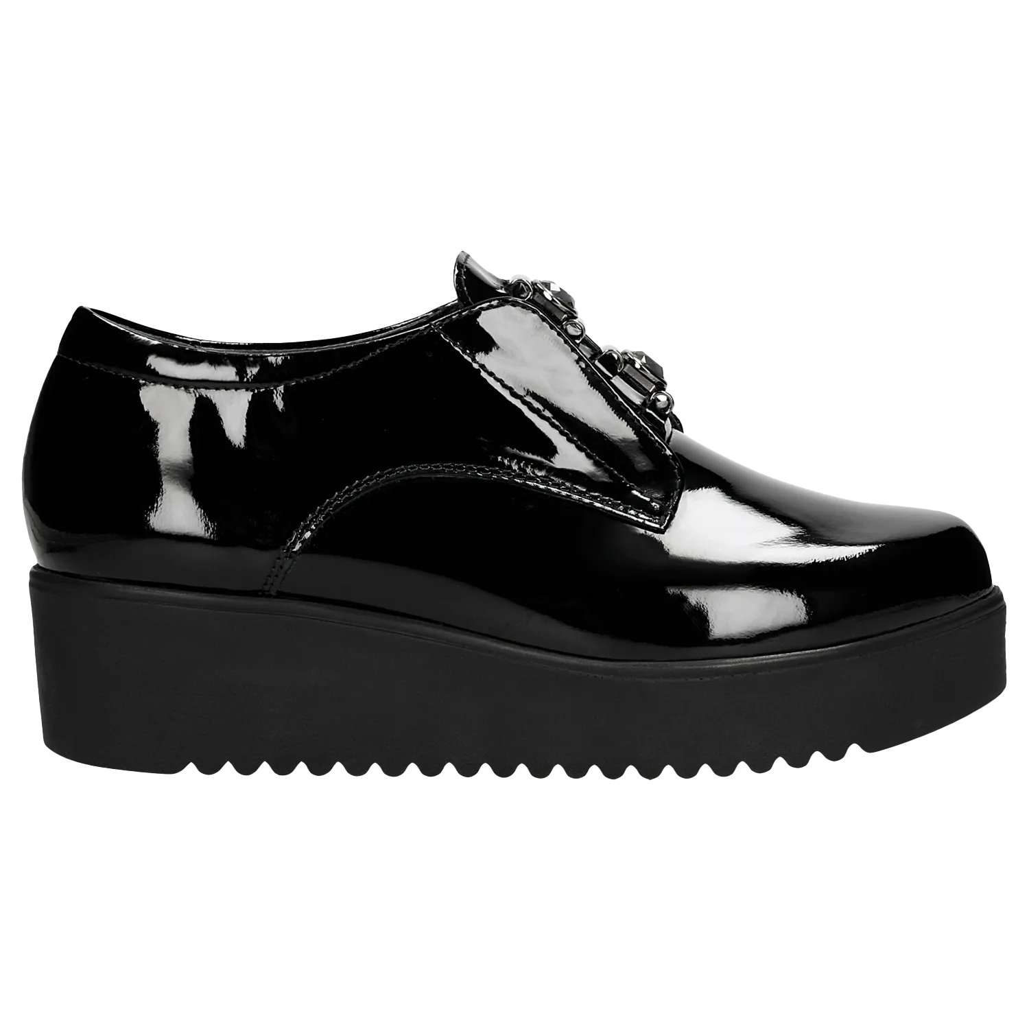 Black Leather Oxfords Wedges with Silver Details | 4609531