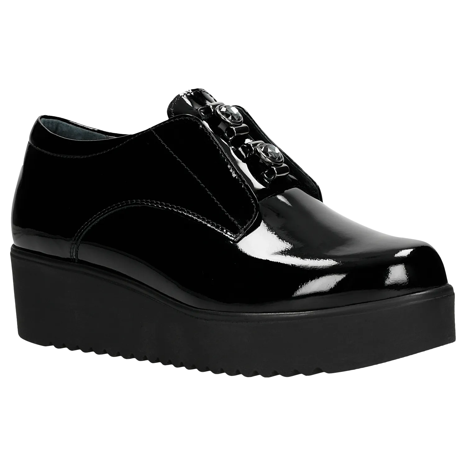 Black Leather Oxfords Wedges with Silver Details | 4609531