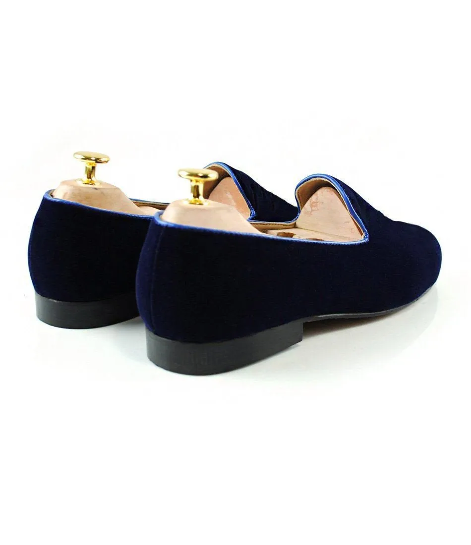 Blue Velvet Beer Embroidered Loafers
