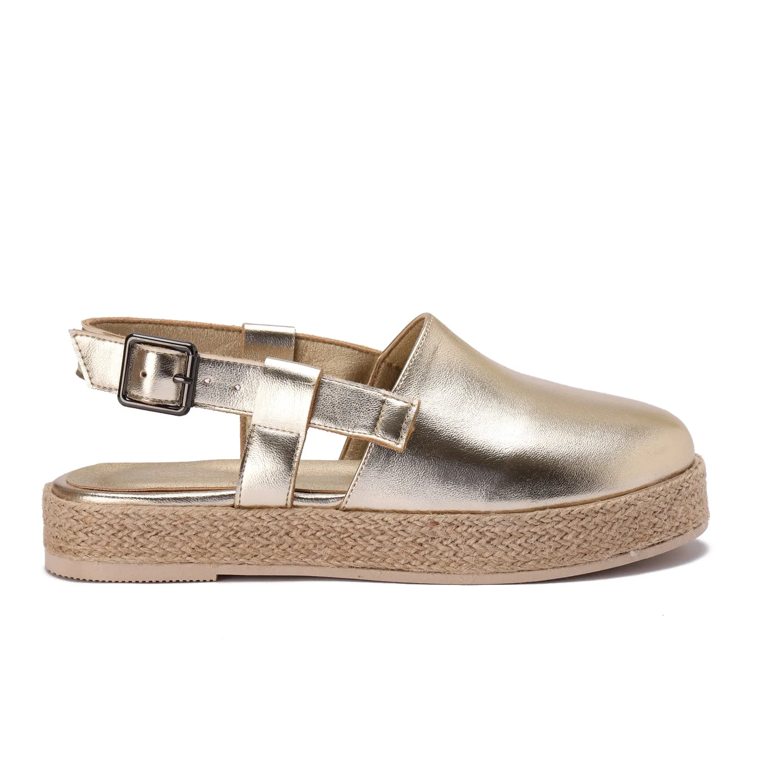 Buckled Strap Espadrille Clog - gold