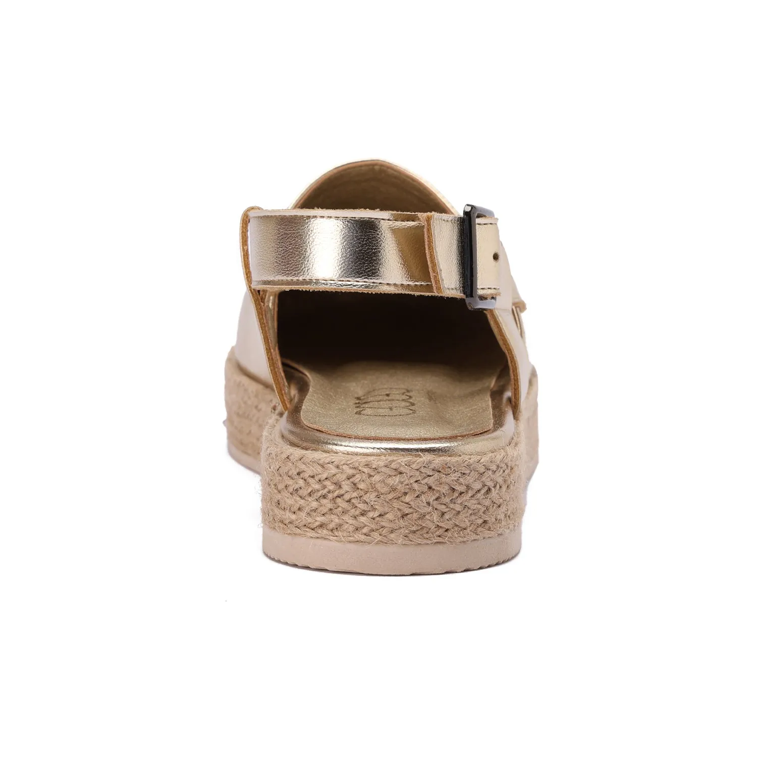 Buckled Strap Espadrille Clog - gold