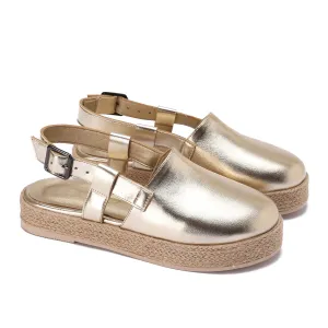 Buckled Strap Espadrille Clog - gold