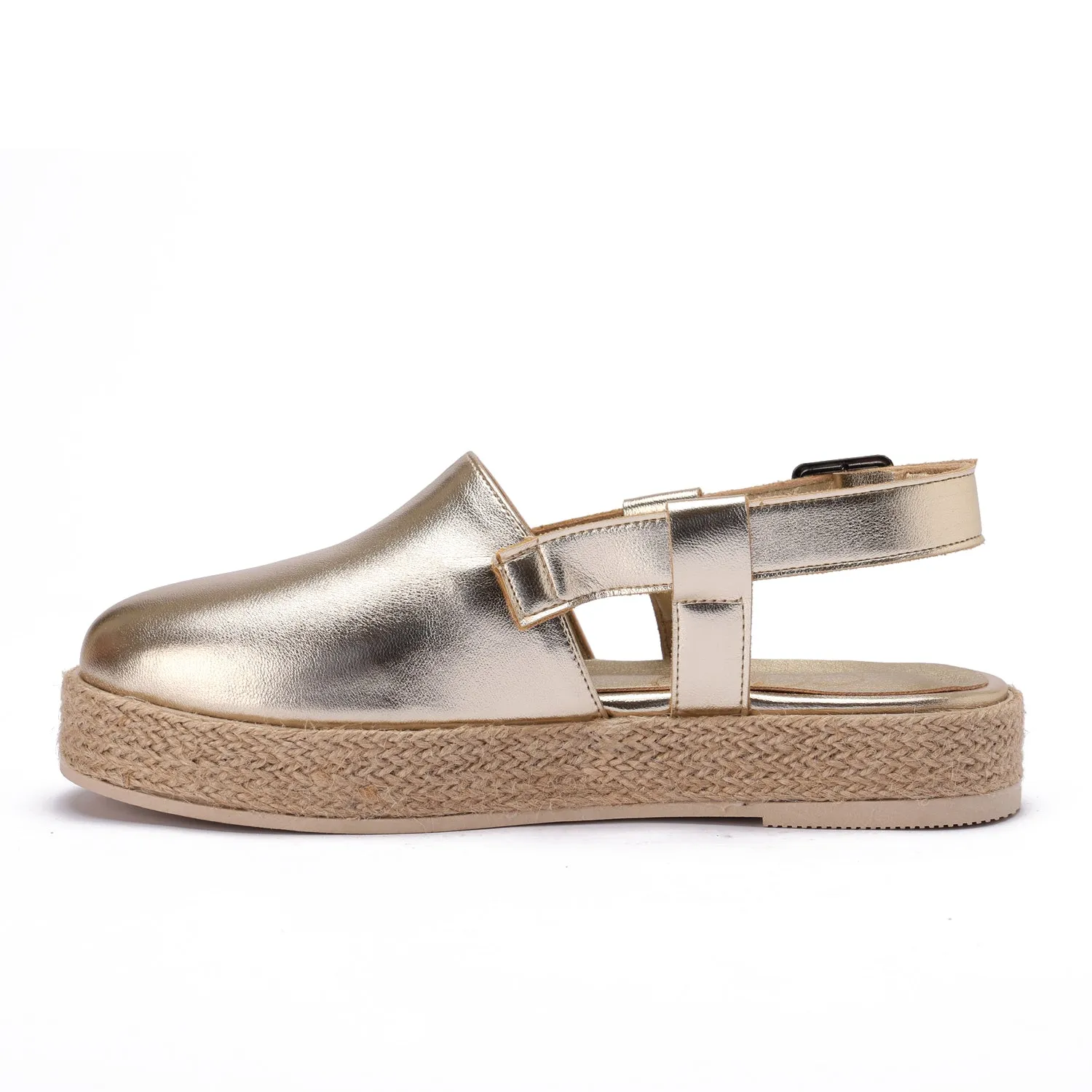 Buckled Strap Espadrille Clog - gold