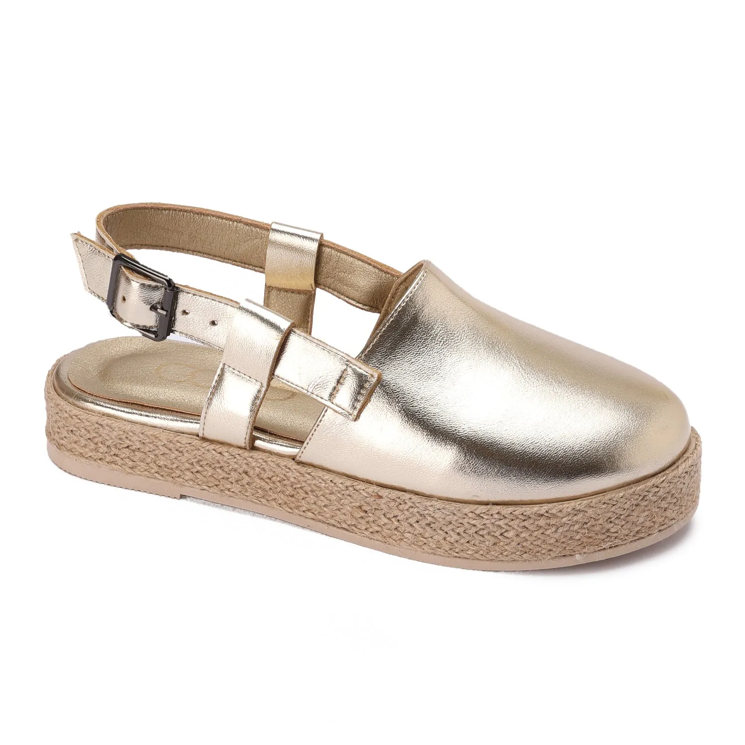 Buckled Strap Espadrille Clog - gold
