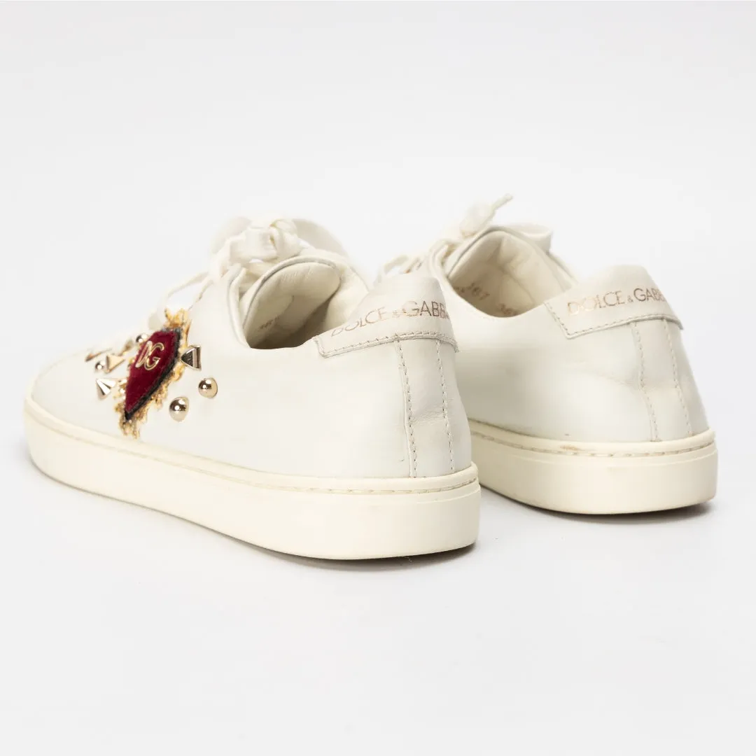 Dolce & Gabbana White Leather Embellished Portofino Sneakers