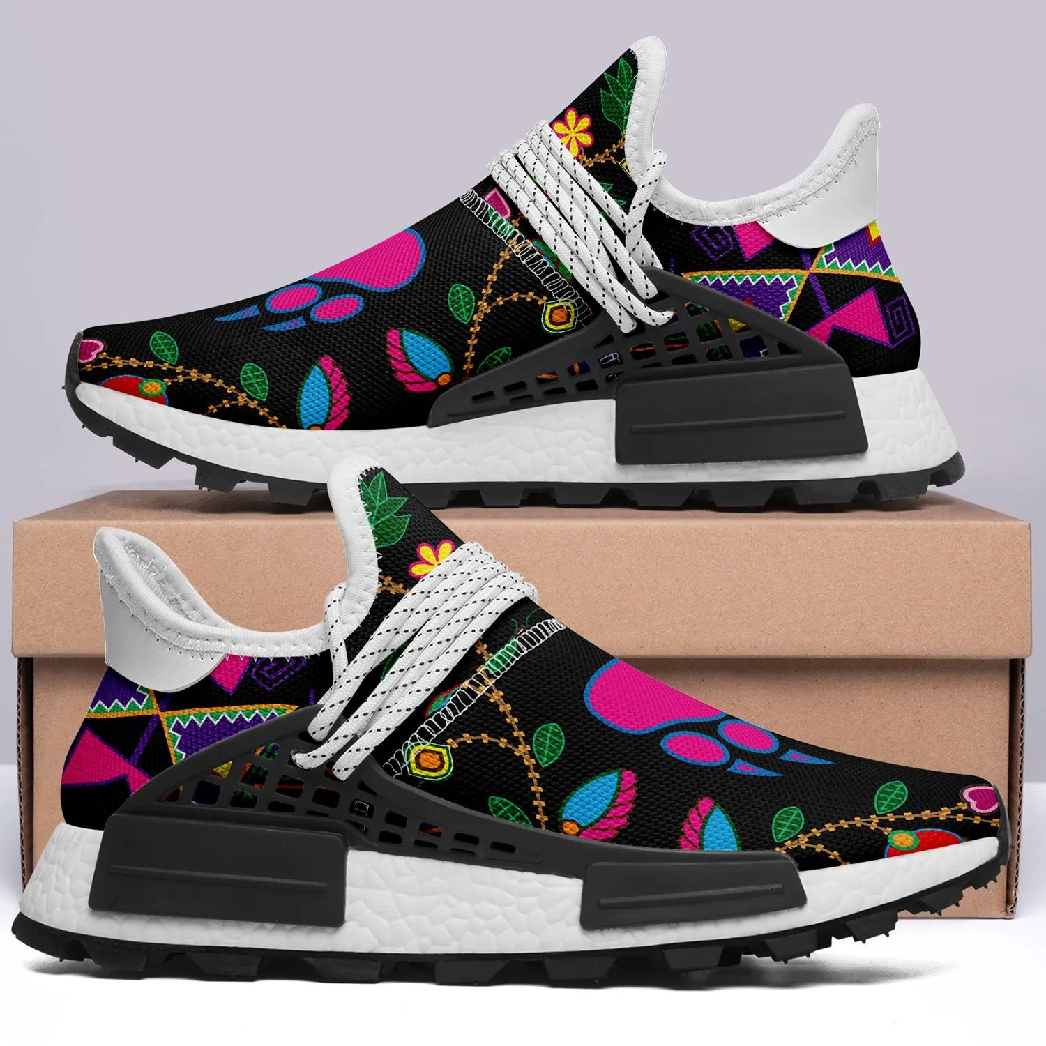 Geometric Floral Fall Black Okaki Sneakers