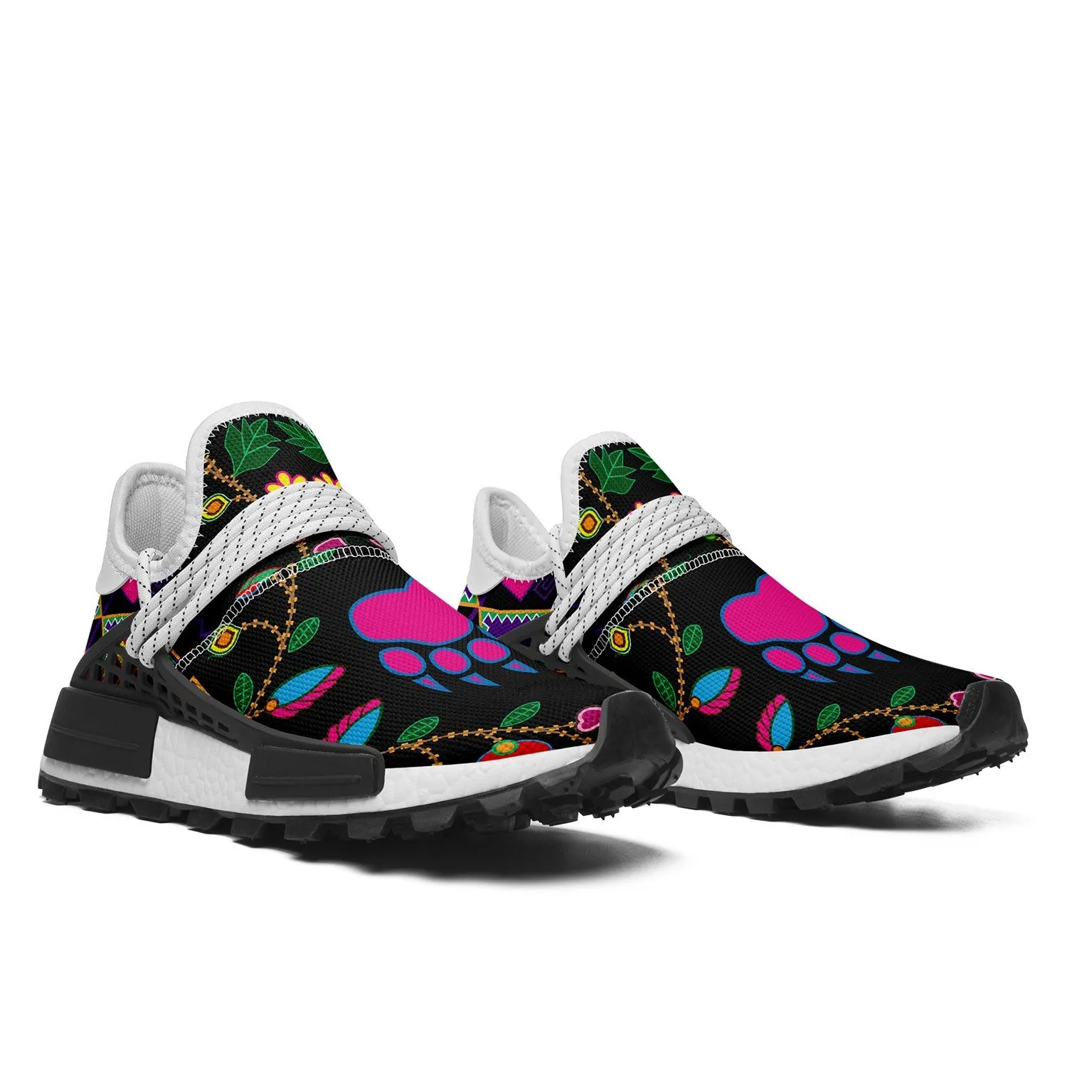 Geometric Floral Fall Black Okaki Sneakers