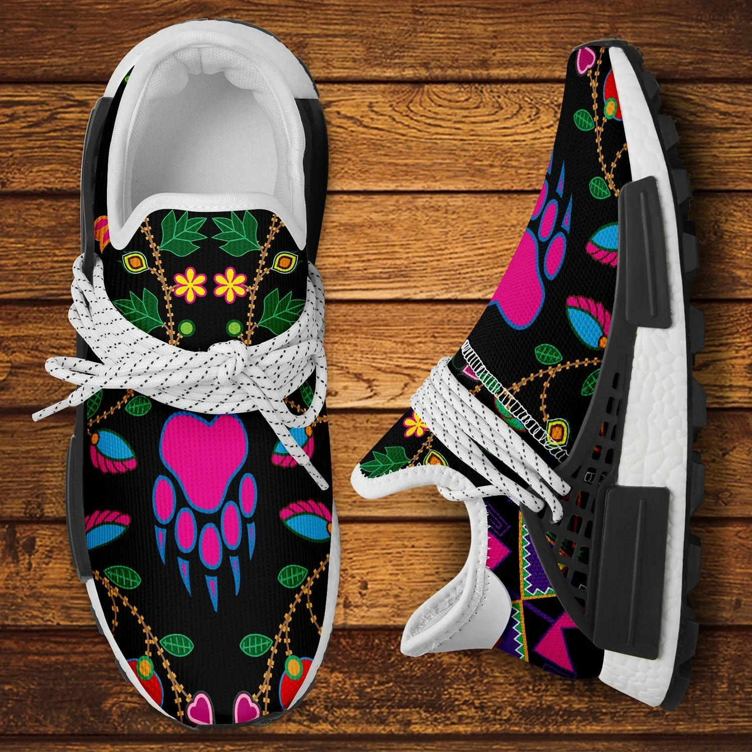 Geometric Floral Fall Black Okaki Sneakers