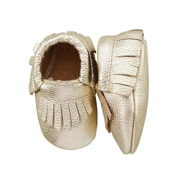 Gold Metallic Leather Baby Moccasins