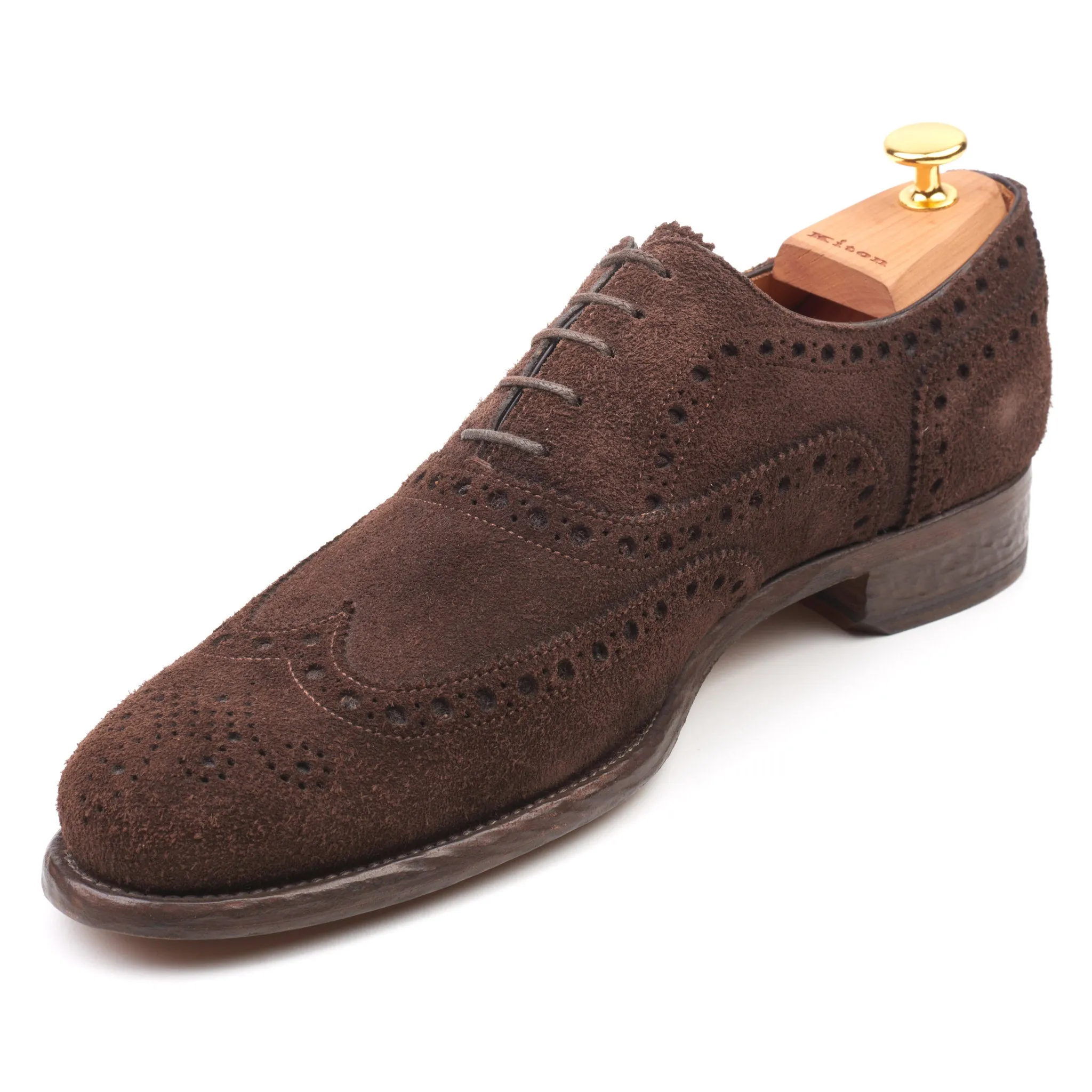 KITON Napoli Brown Calfskin Suede Leather Wing Tip Oxford Dress Shoes NEW Box