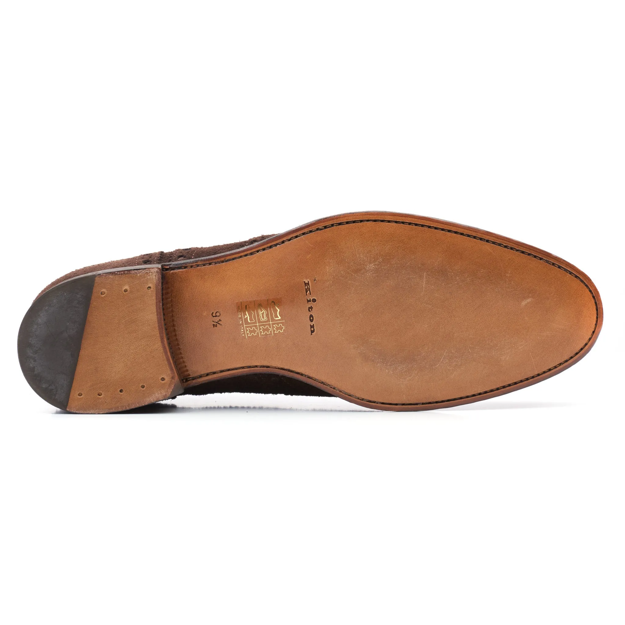KITON Napoli Brown Calfskin Suede Leather Wing Tip Oxford Dress Shoes NEW Box