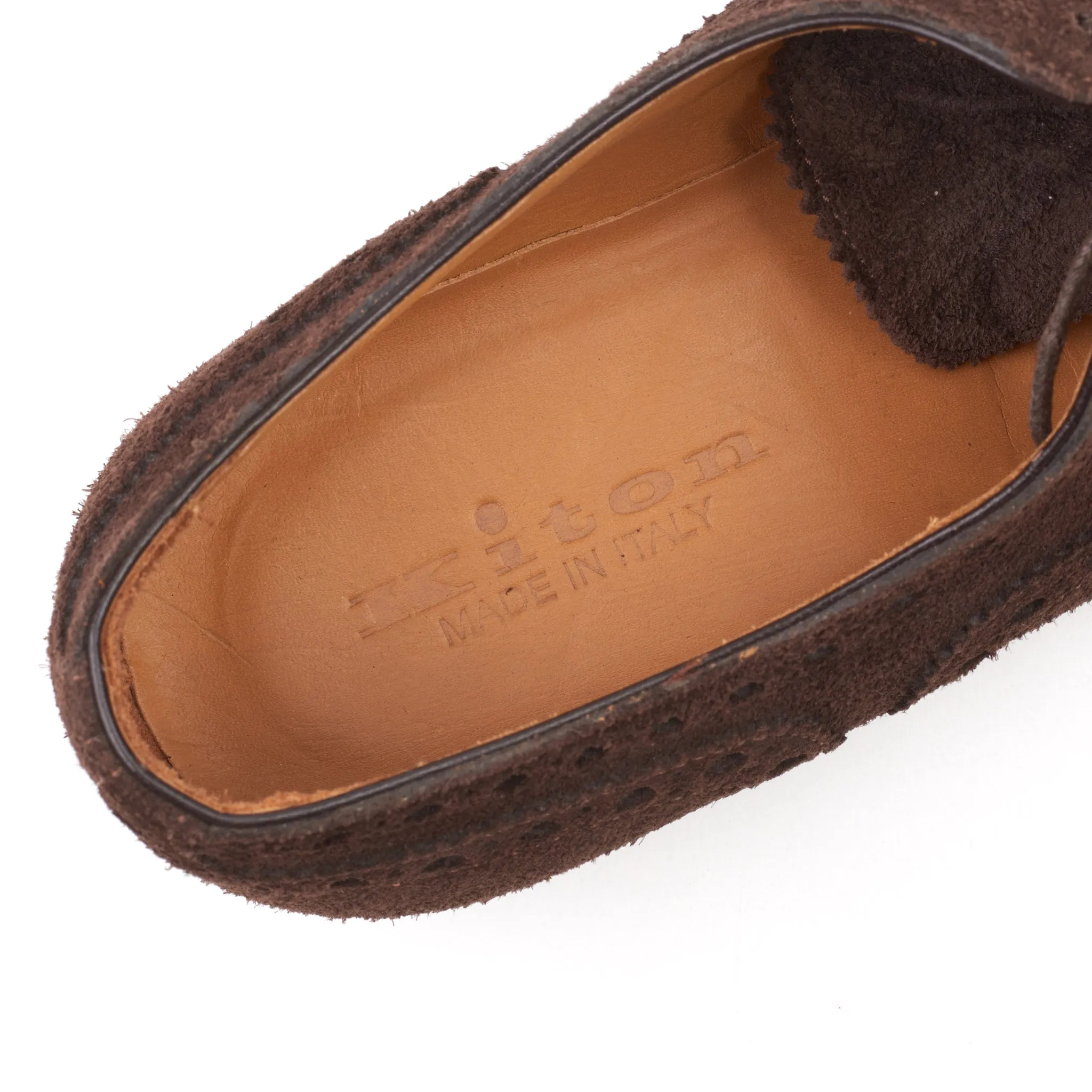 KITON Napoli Brown Calfskin Suede Leather Wing Tip Oxford Dress Shoes NEW Box