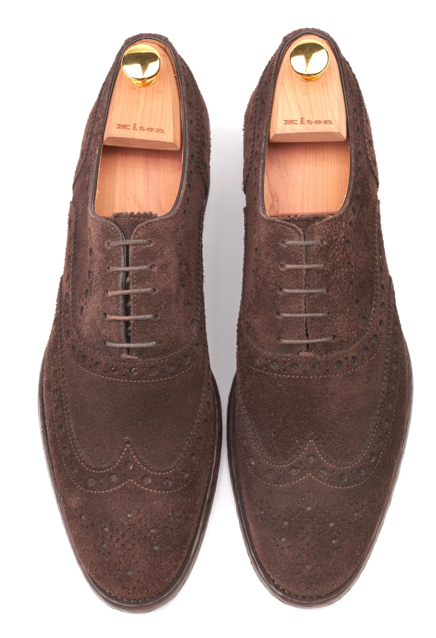 KITON Napoli Brown Calfskin Suede Leather Wing Tip Oxford Dress Shoes NEW Box