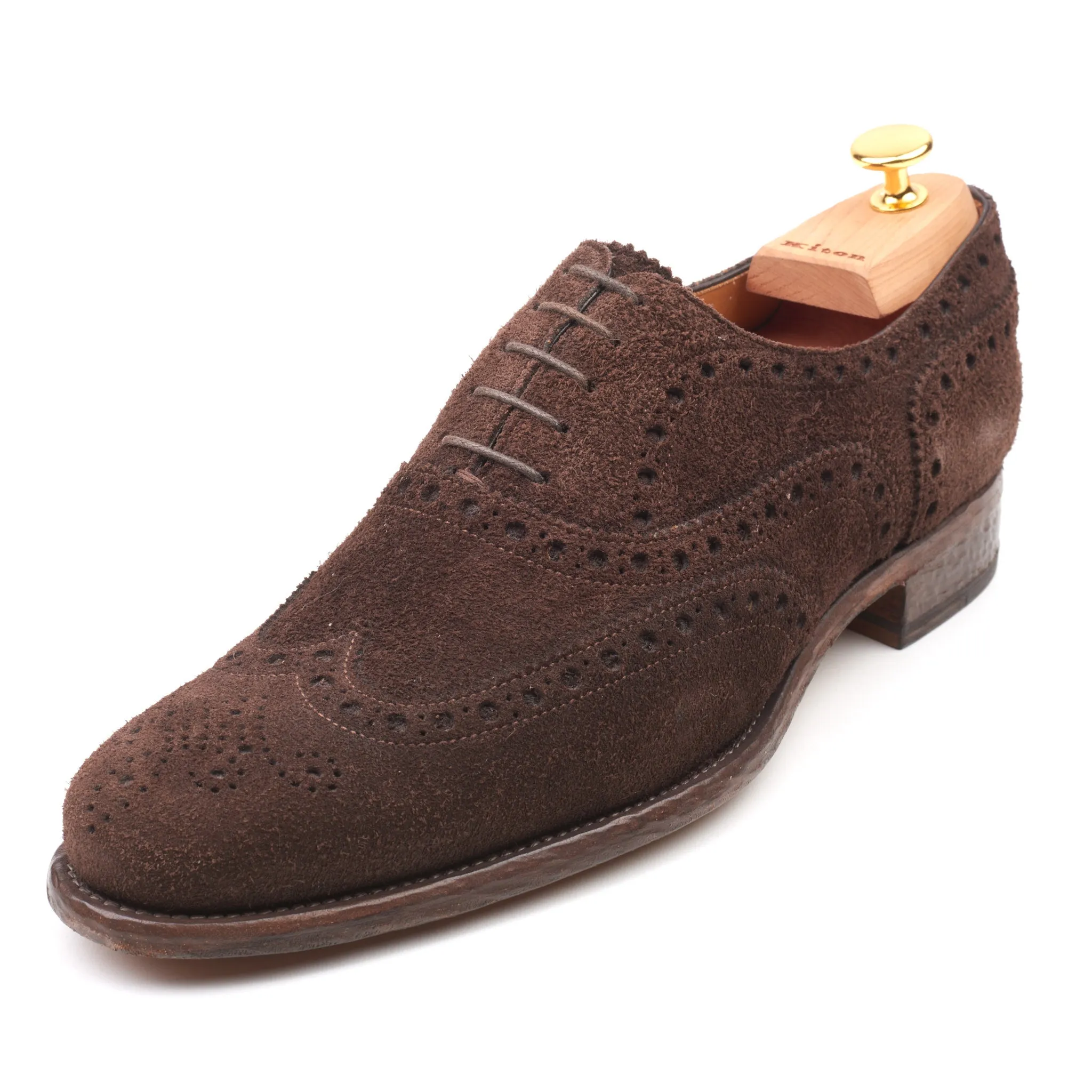 KITON Napoli Brown Calfskin Suede Leather Wing Tip Oxford Dress Shoes NEW Box