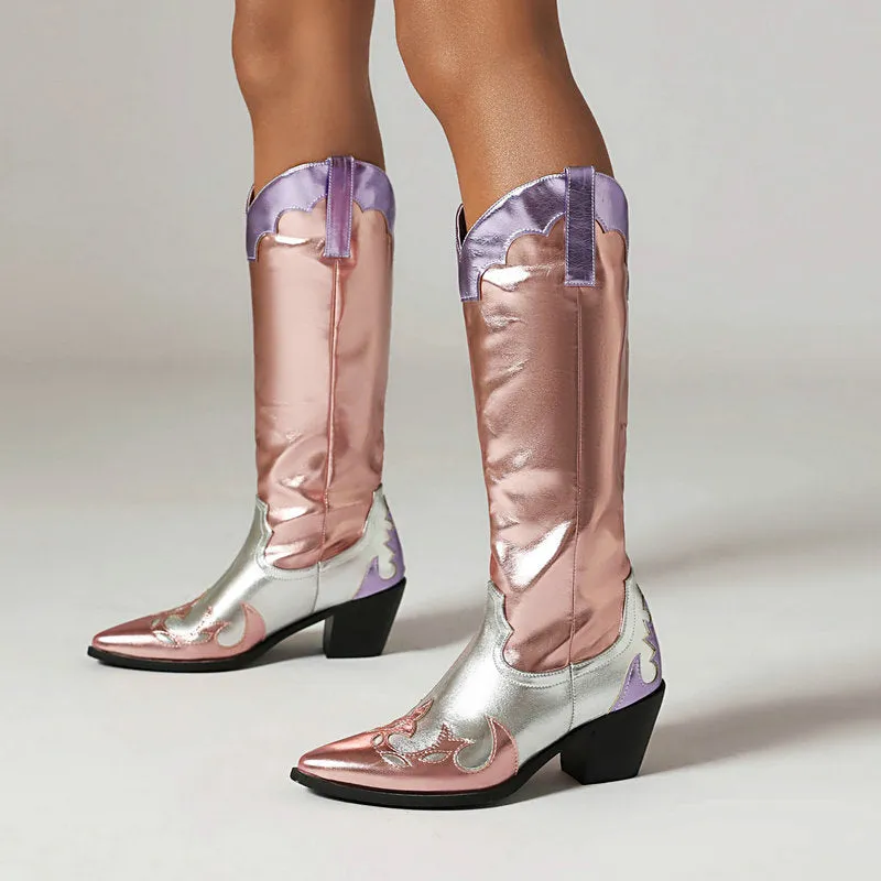 Lantana Shiny Metallic Embroidery Boots