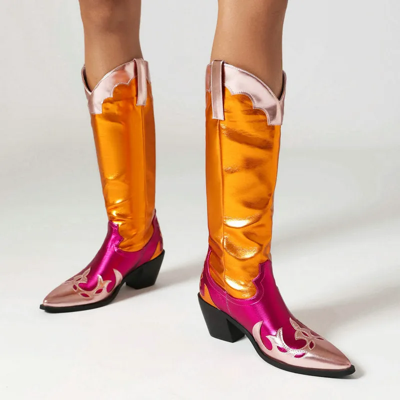 Lantana Shiny Metallic Embroidery Boots