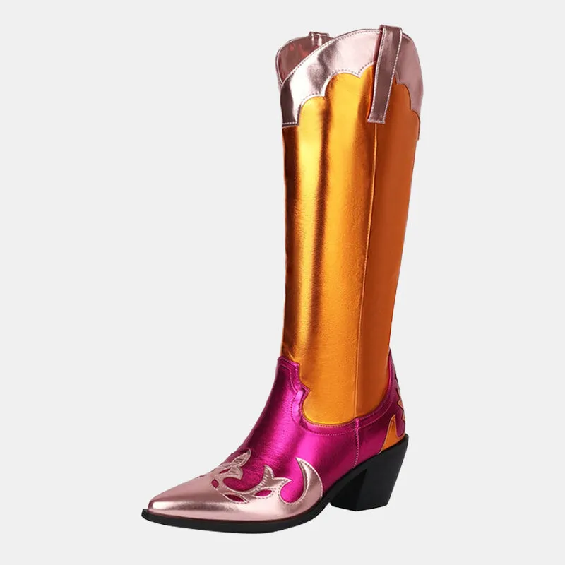 Lantana Shiny Metallic Embroidery Boots