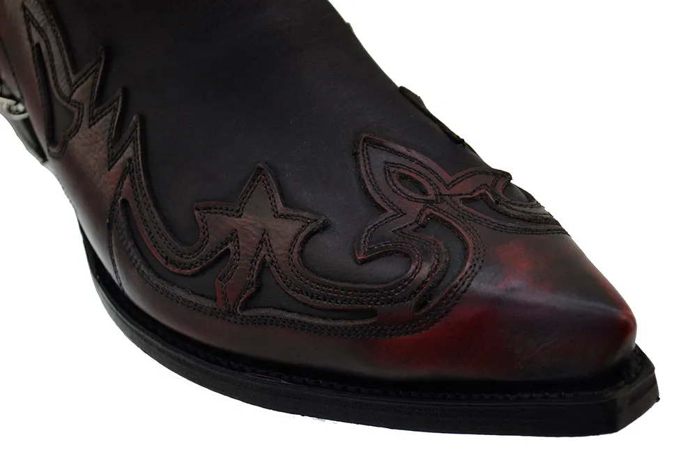 Men's Cowboy Boots Sendra 4660 Harness Red Black Leather Cuban Heel available sizes 42 44