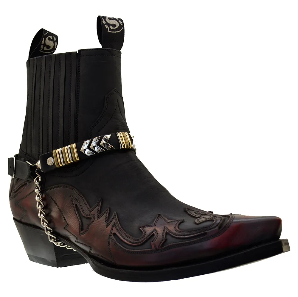 Men's Cowboy Boots Sendra 4660 Harness Red Black Leather Cuban Heel available sizes 42 44