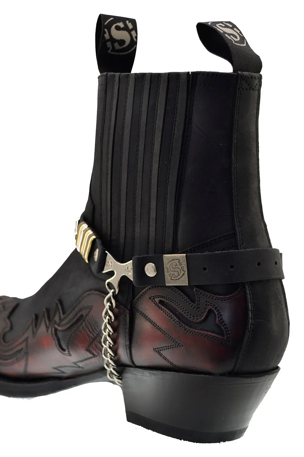 Men's Cowboy Boots Sendra 4660 Harness Red Black Leather Cuban Heel available sizes 42 44