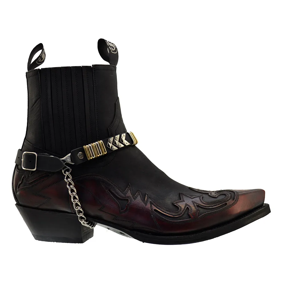 Men's Cowboy Boots Sendra 4660 Harness Red Black Leather Cuban Heel available sizes 42 44