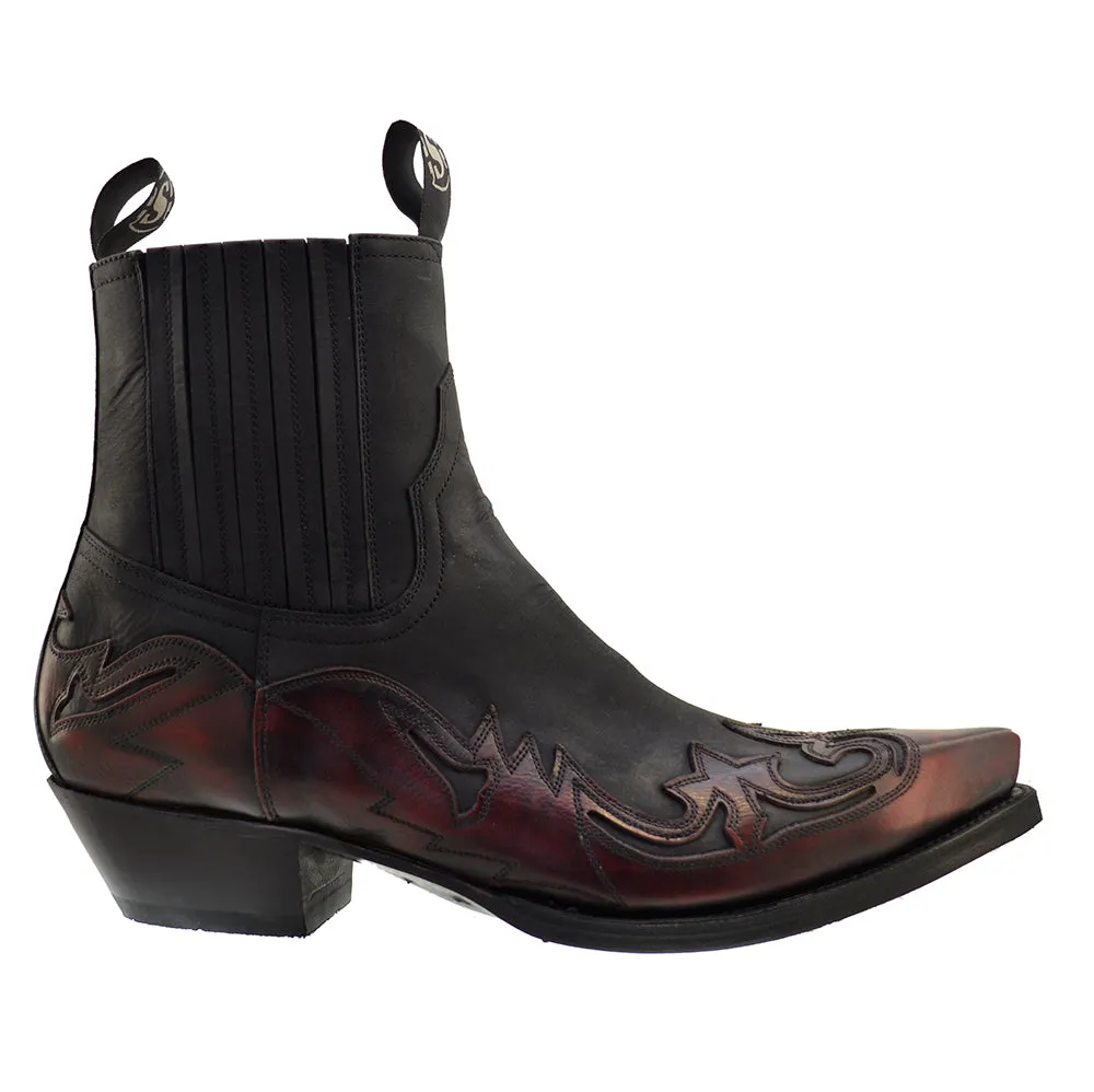 Men's Cowboy Boots Sendra 4660 Harness Red Black Leather Cuban Heel available sizes 42 44