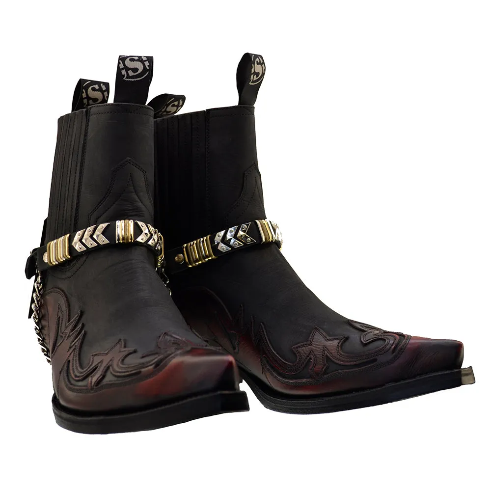 Men's Cowboy Boots Sendra 4660 Harness Red Black Leather Cuban Heel available sizes 42 44