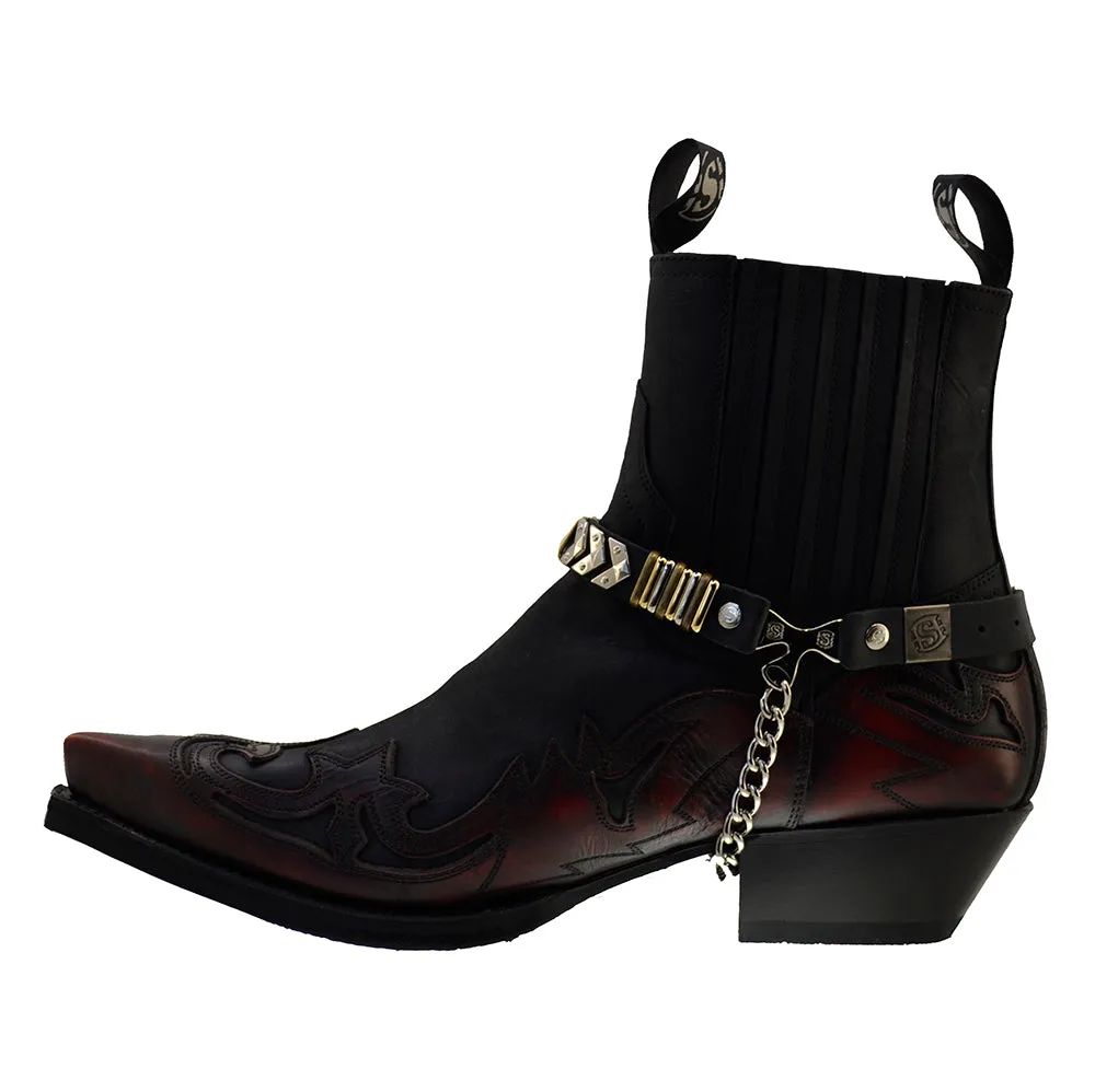 Men's Cowboy Boots Sendra 4660 Harness Red Black Leather Cuban Heel available sizes 42 44
