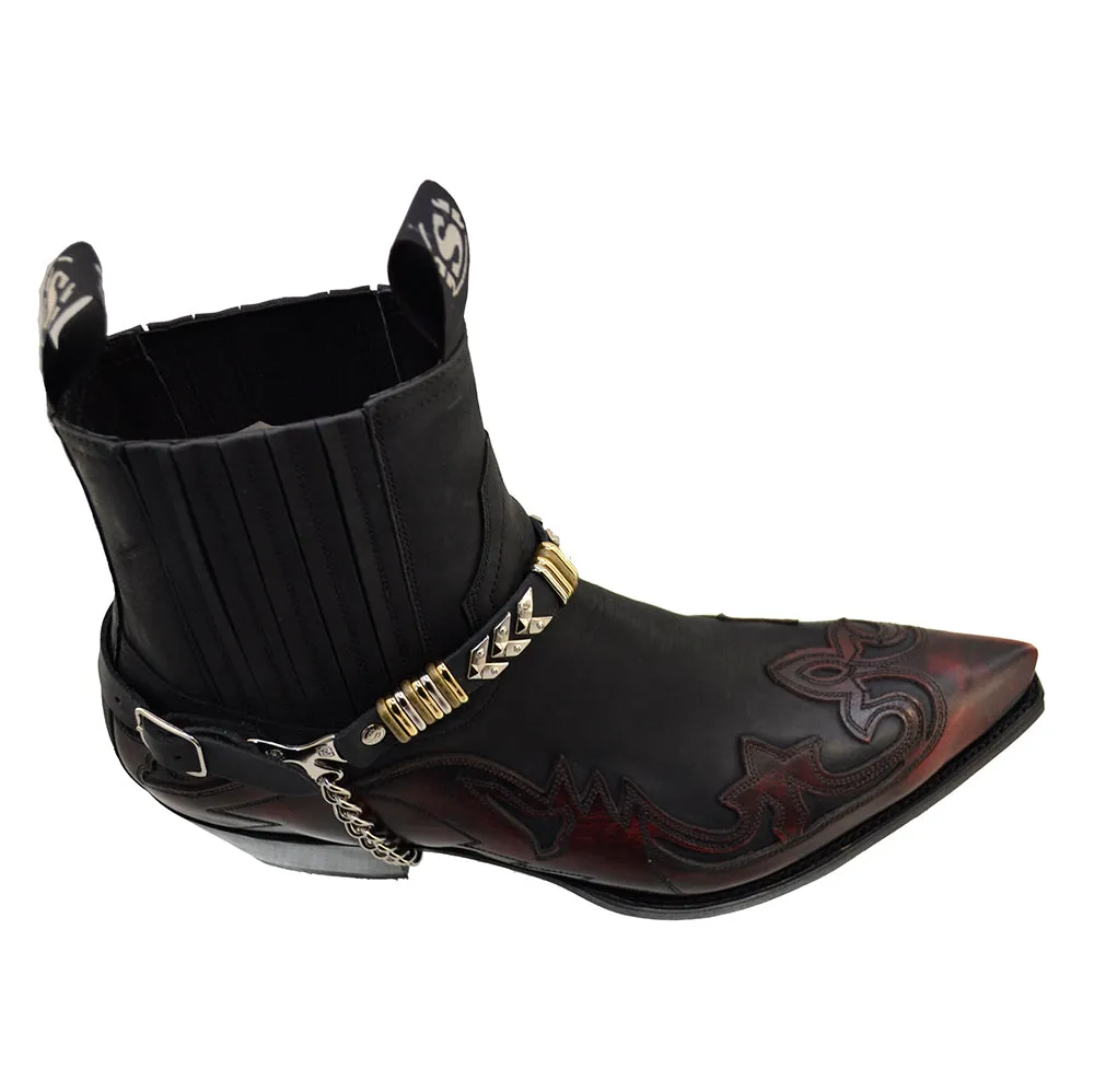 Men's Cowboy Boots Sendra 4660 Harness Red Black Leather Cuban Heel available sizes 42 44