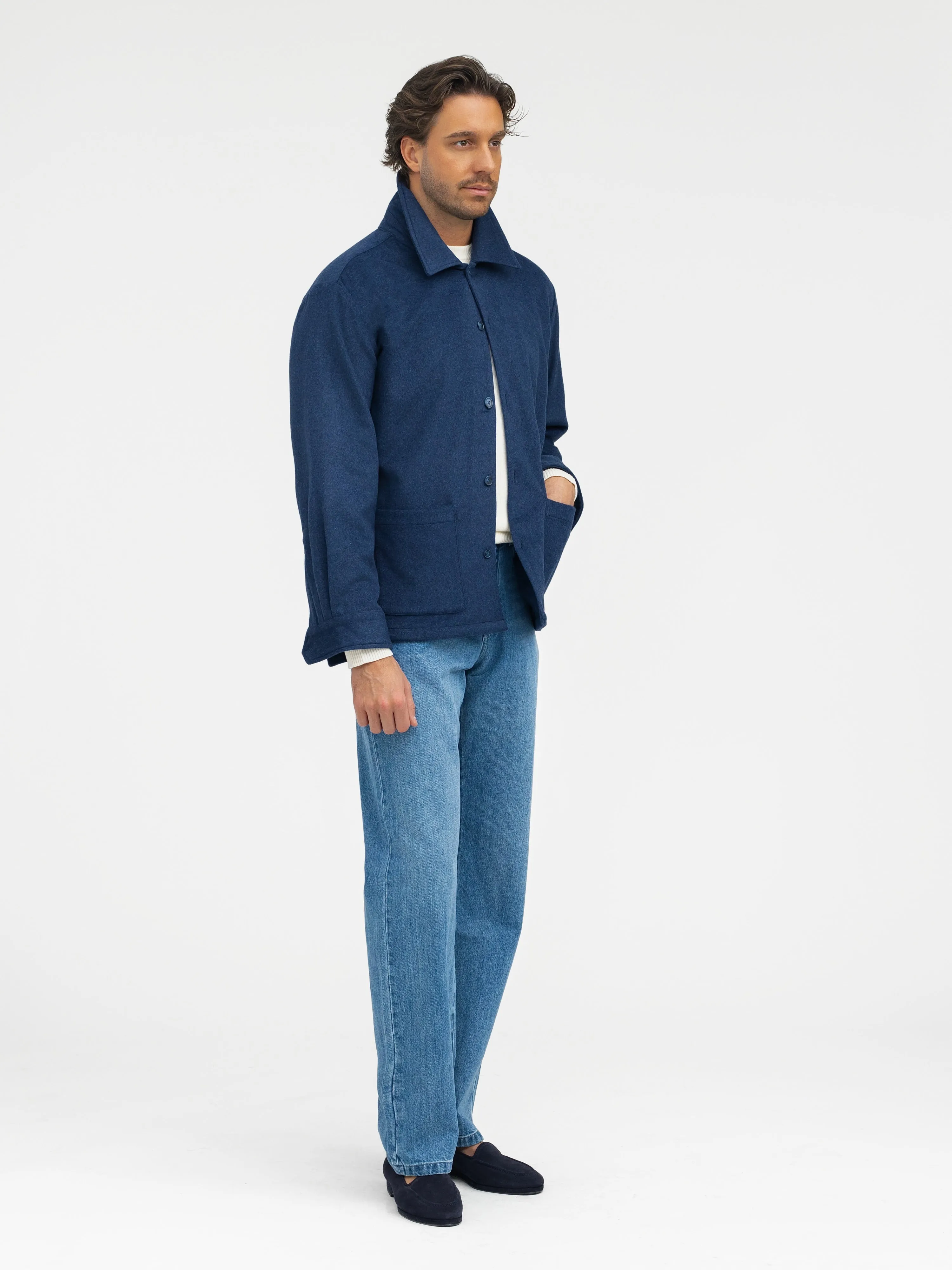 Navy Cashmere Wool Shirt Jacket