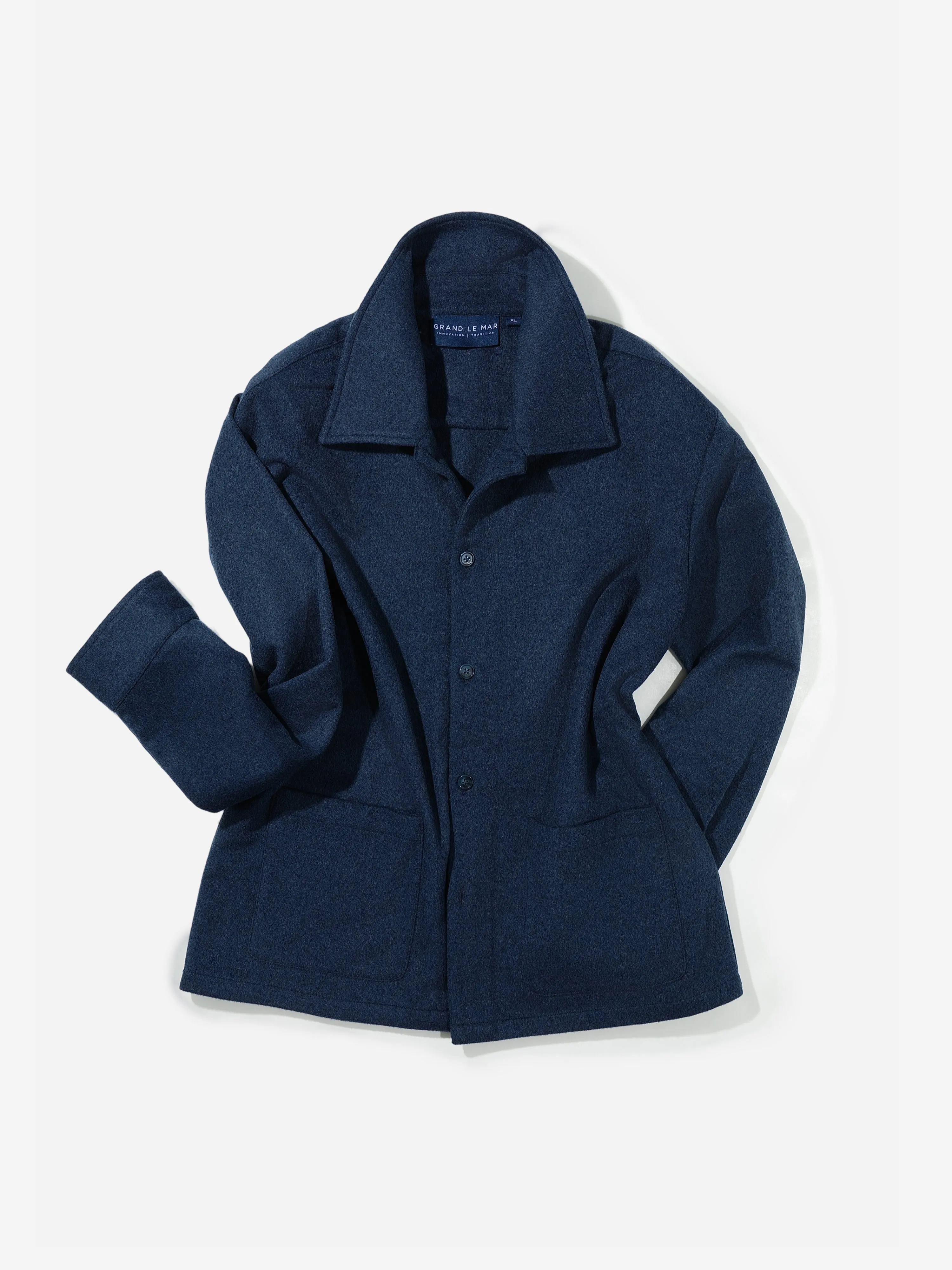 Navy Cashmere Wool Shirt Jacket