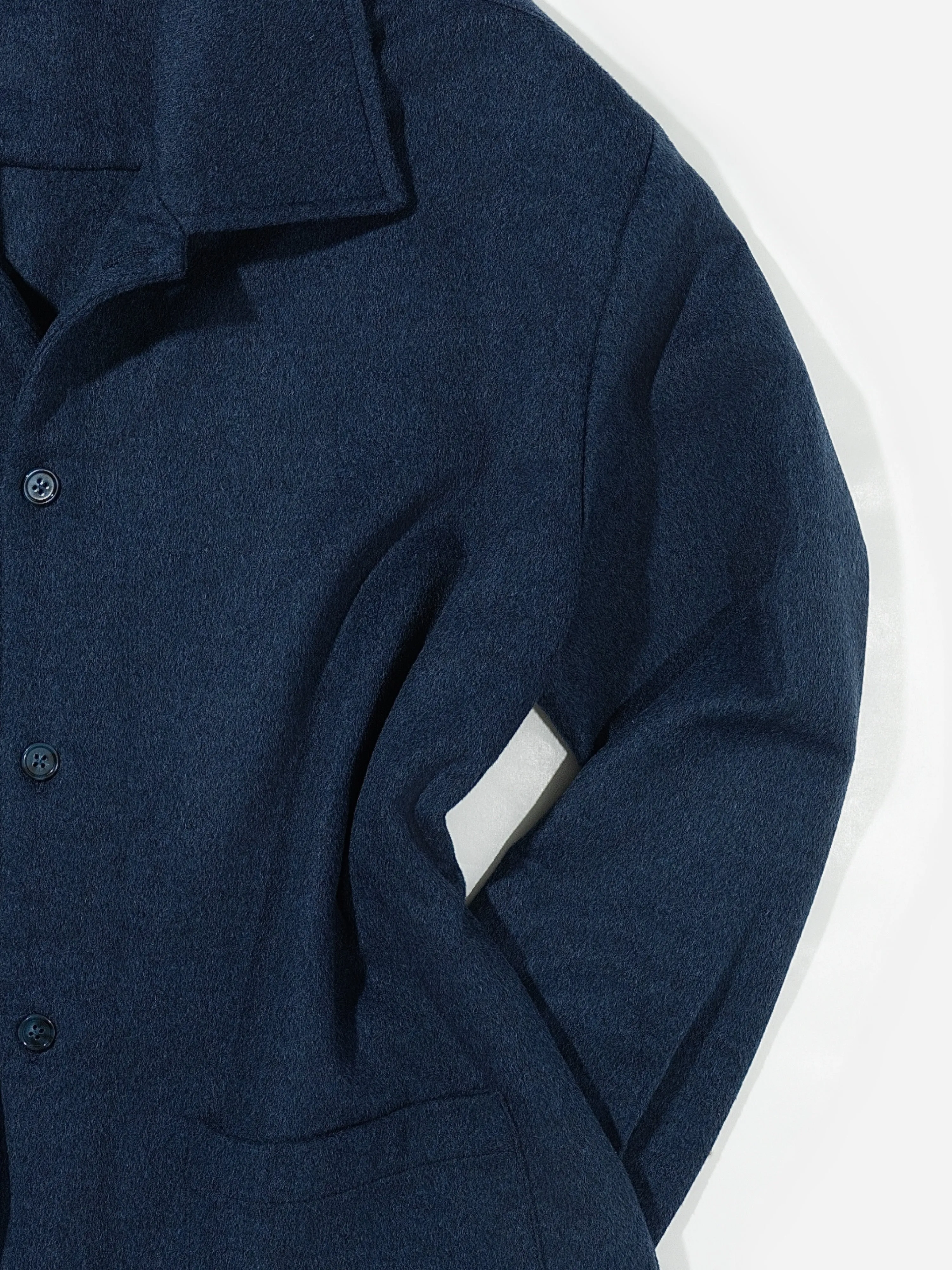Navy Cashmere Wool Shirt Jacket