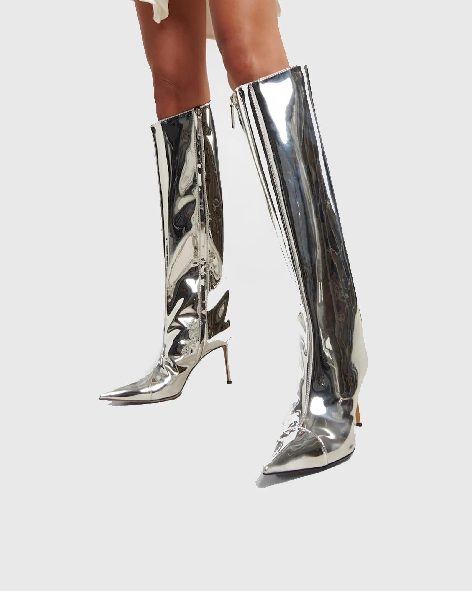 Orsola Metallic Knee High Boots In  Silver