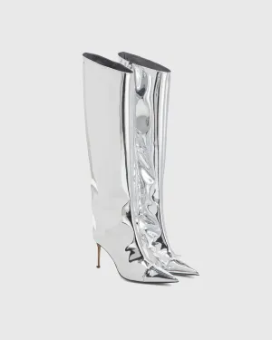 Orsola Metallic Knee High Boots In  Silver
