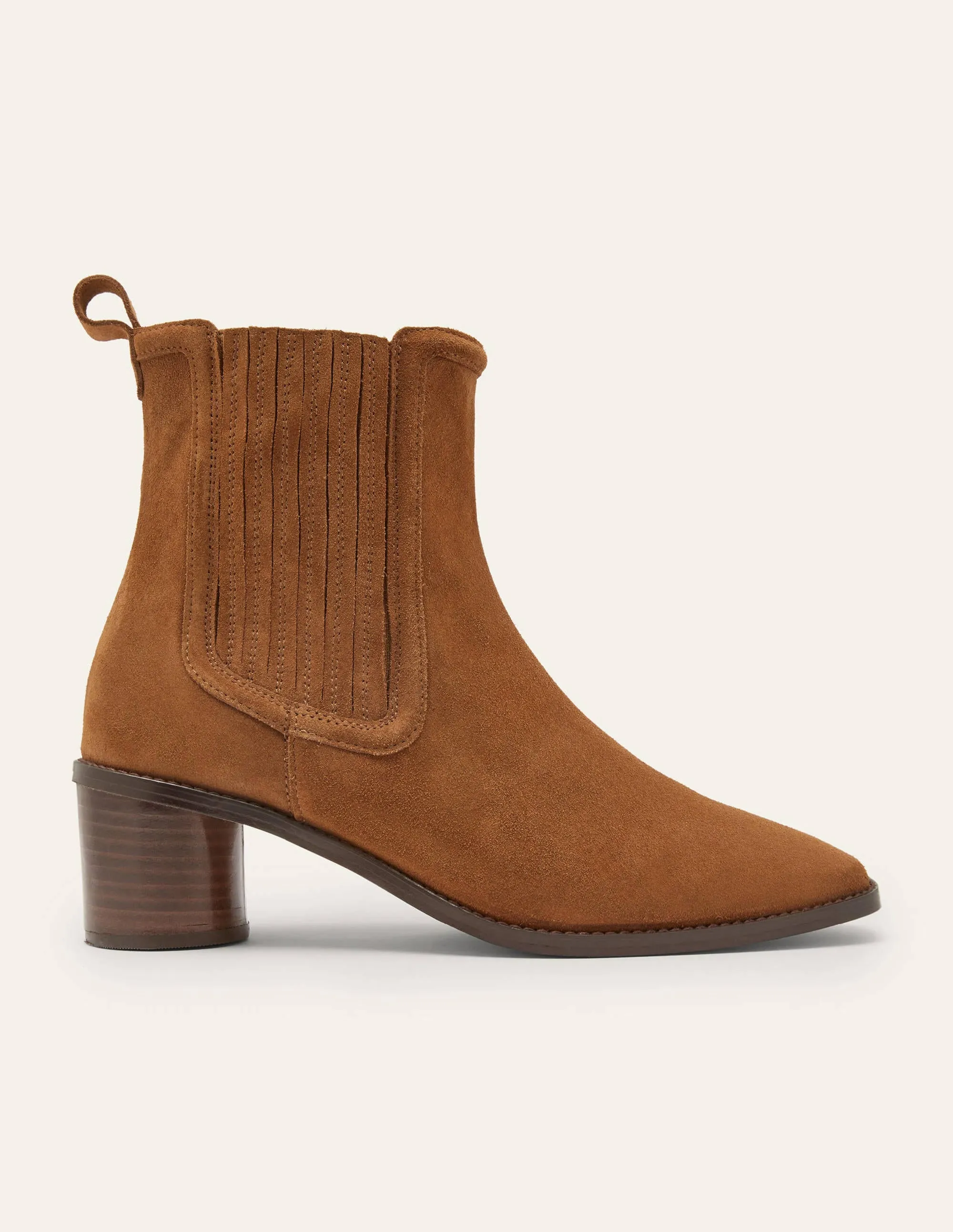 Round Heel Suede Chelsea Boots-Tobacco