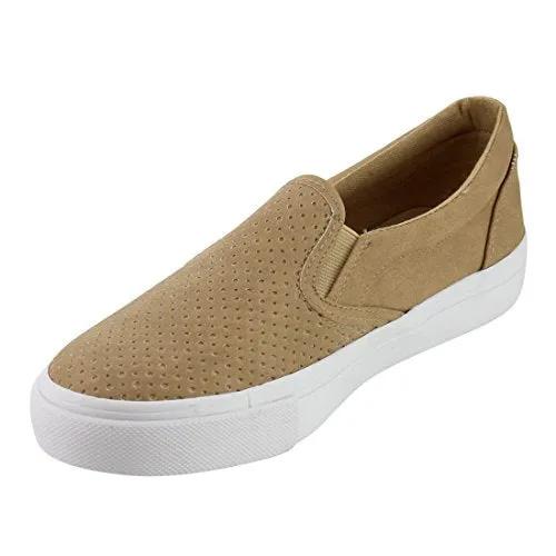 Soda Tracer Camel Pu Slip On Rounded Closed Toe White Sole Perforated Loafers
