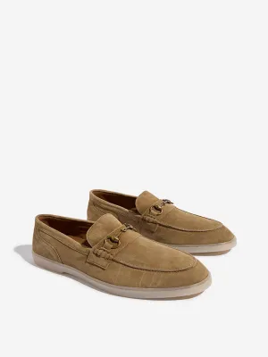 SOLEPLAY Taupe Metal-Detailed Suede Leather Loafers