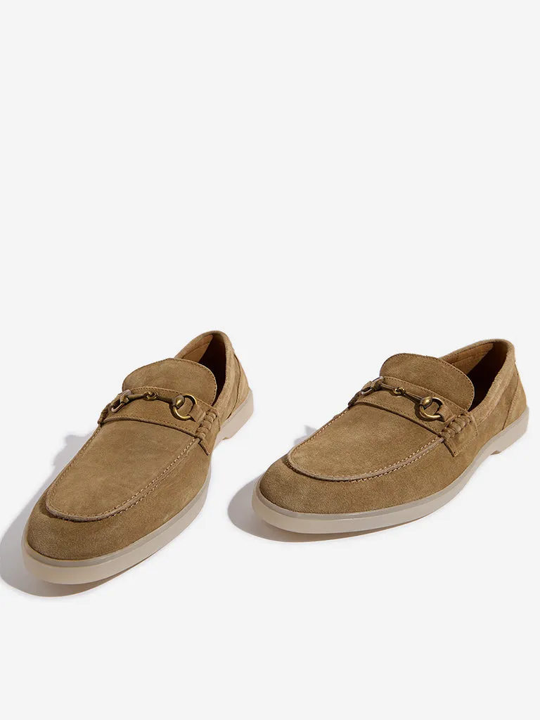 SOLEPLAY Taupe Metal-Detailed Suede Leather Loafers