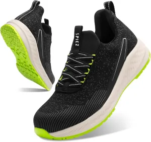 SPIEZ Slip-On Safety Shoes for Men & Women - Non-Steel Composite Toe, Fashion Sneaker Design, Hands-Free Convenience, All-Day Protection, Lemon Green US 5.5-13.5