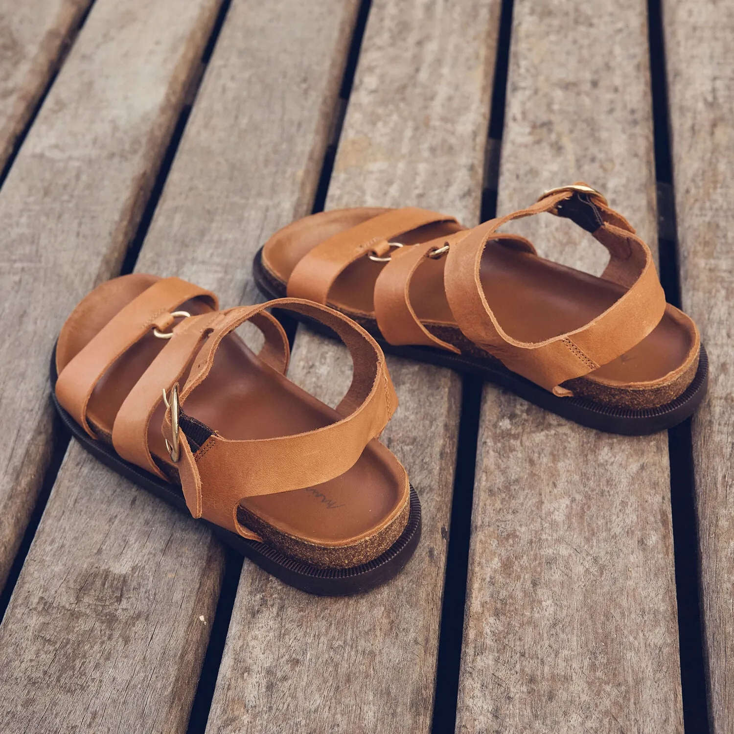 VANESSA THICK CAMEL LEATHER SANDALS