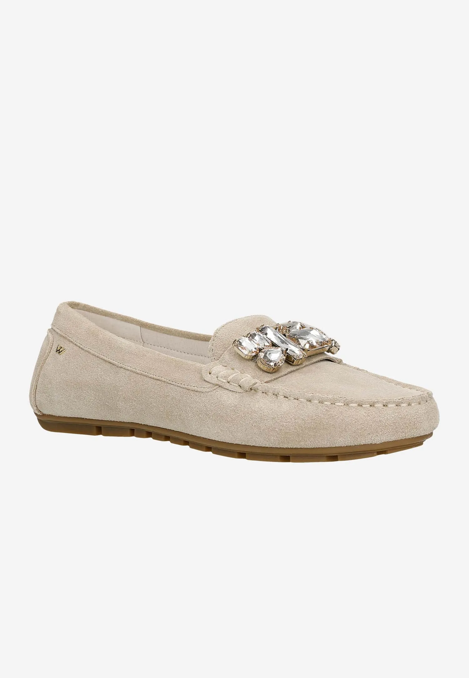 Wojas Beige Leather Loafers with Crystal Details | 4620864