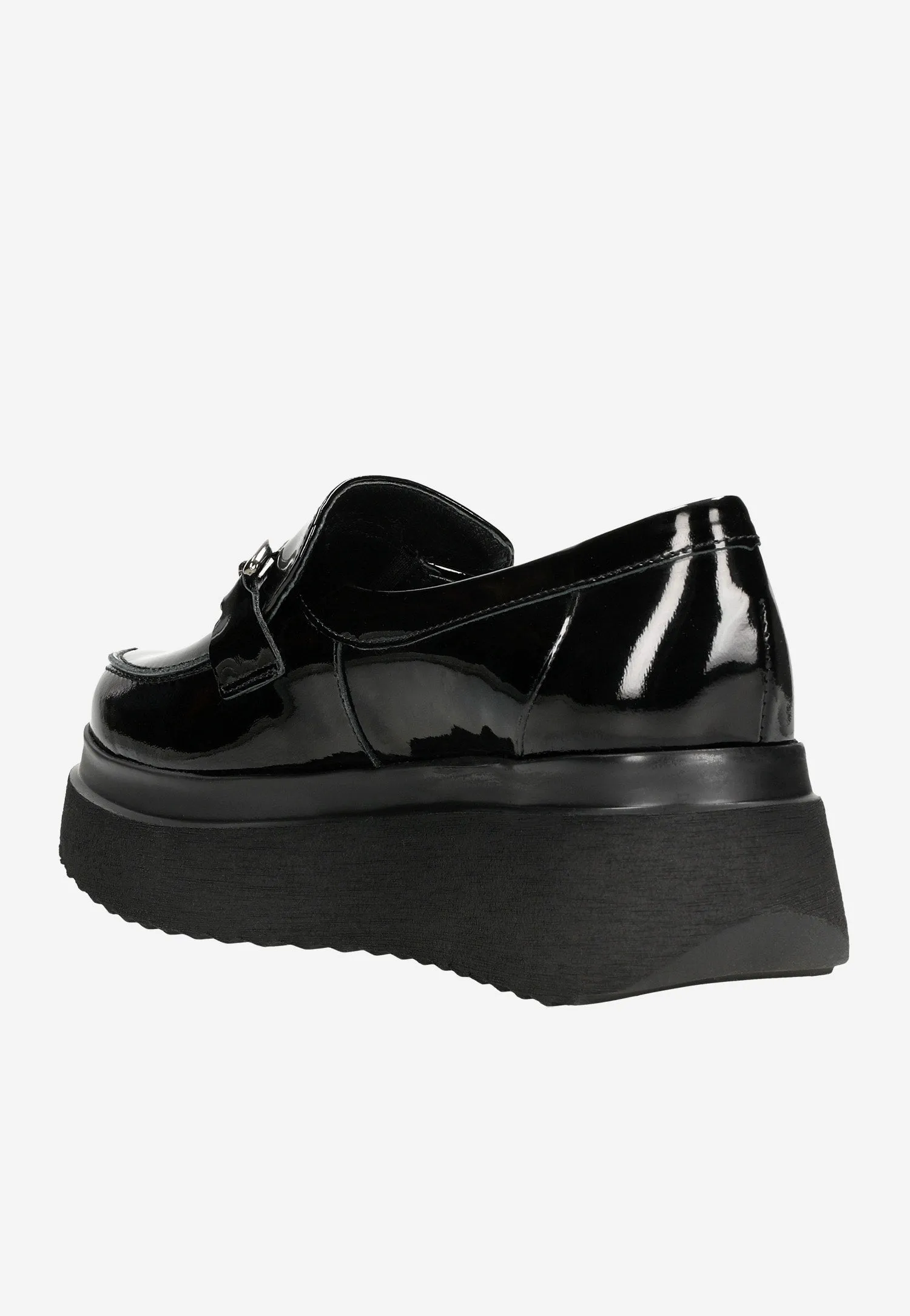 Wojas Black Leather Wedge Loafers with Silver Chain | 4619031