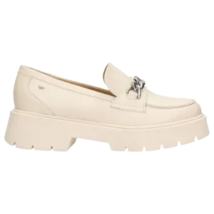 Wojas Light Beige Leather Loafers with Sliver Chain | 46112-54